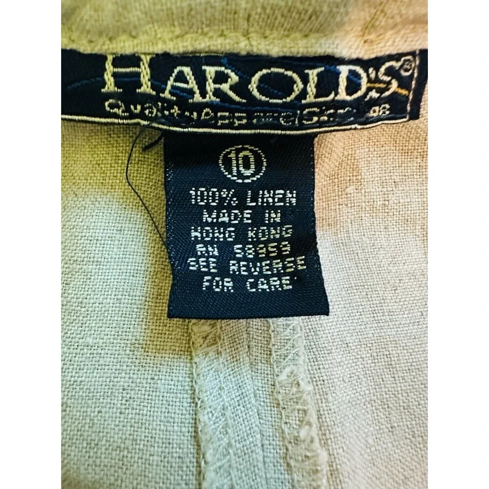 VTG Harold's Linen Beige Floral Embroidered Beaded Wide Leg Ankle Pants Women 10